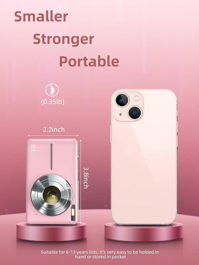 Digital Camera, FHD 1080P Digital Point and Shoot Camera with 16X Zoom Anti Shake, 32GB Card, Compact Small Camera for Boys Girls Kids, Pink