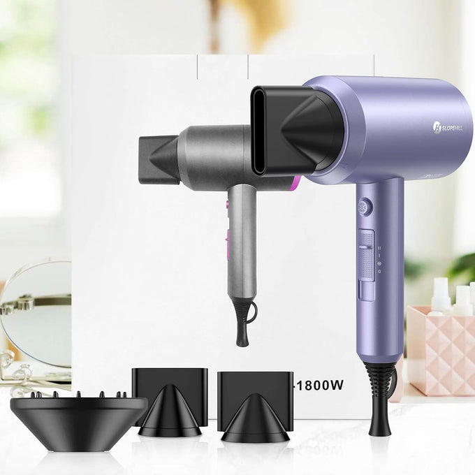 Slopehill Professional Ionic Hair Dryer, 1800W Fast Drying Low-Noise Blow Dryer with Diffuser & Concentrator (Lavender)