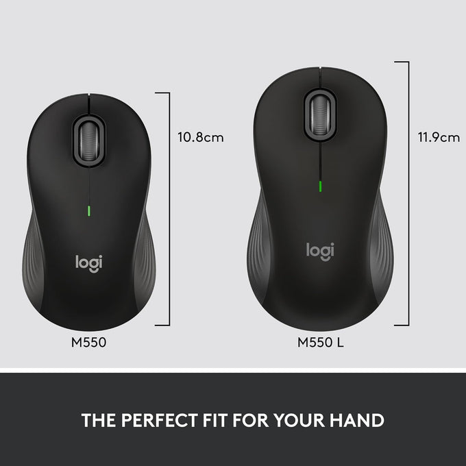 Logitech Signature M550 L Full Size Wireless Mouse - for Large Sized Hands, 2-Year Battery, Silent Clicks, Bluetooth, Multi-Device Compatibility - Black