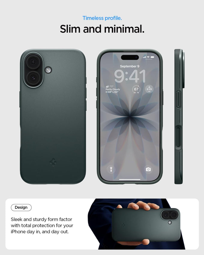 Spigen for iPhone 17 Case, Thin Fit MagFit [TPU Covered Camera Control] [Compatible with MagSafe] - Abyss Green