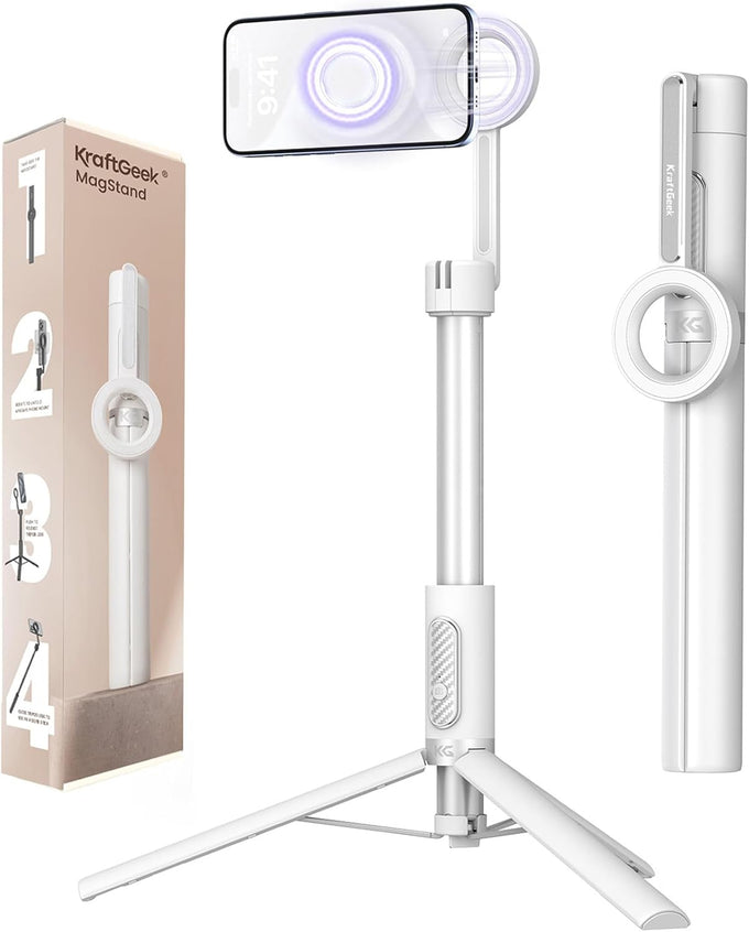 KraftGeek Magnetic Phone Tripod for iPhone Magsafe, 64” Selfie Stick Tripod Stand with Remote, Travel Cell Phone Stand for iPhone 17 Pro Max