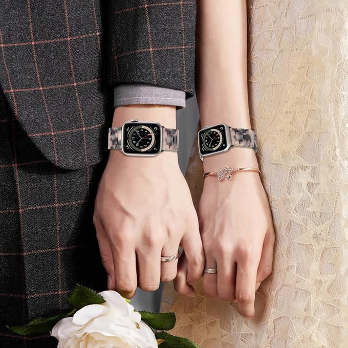 V.R.HOPE Resin Watch Band Compatible with Apple Watch Band for Women 38mm 40mm 41mm 42mm Tortoise Fashion Lightweight Bracelet Strap for iWatch Series 11/10/9/8/7/6/5/4/3/2/1/SE3 (Black Floral)
