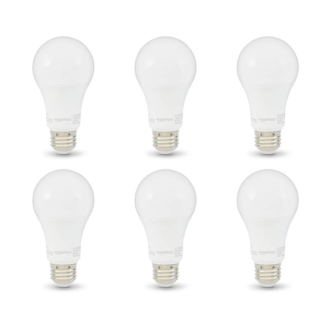 Basics A19 LED Light Bulbs, 100W Equivalent, 15W Energy Efficient, E26 Standard Base, Soft White 2700K, Non-Dimmable, 10,000 Hour Lifetime, 6-Pack