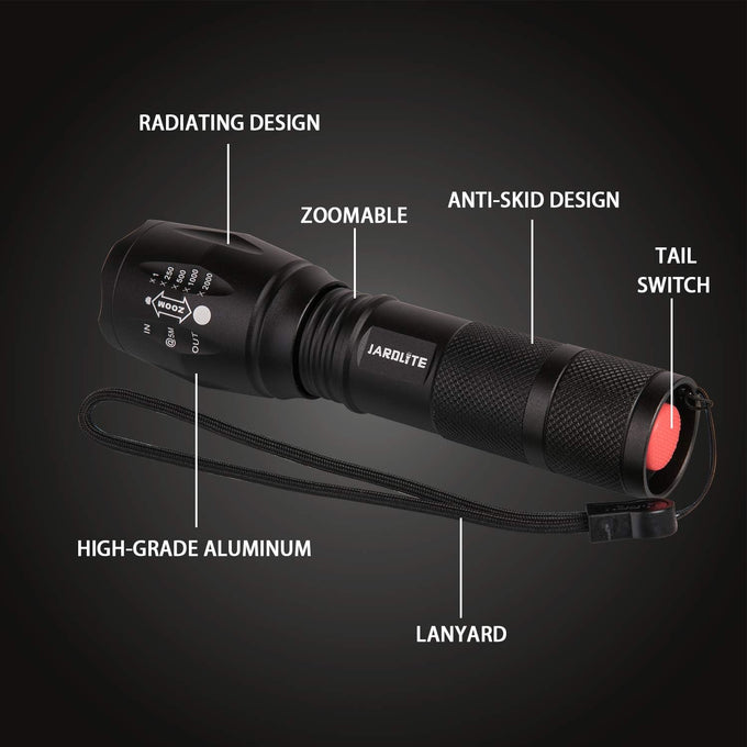 LED Emergency Handheld Flashlight, 4 Pack, Adjustable Focus, Water Resistant with 5 Modes, Best Tactical Torch for Hurricane, Camping, Dog Walking