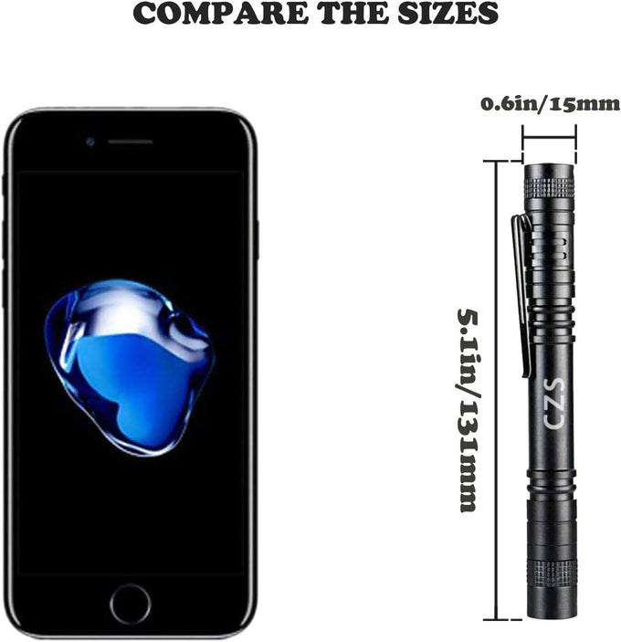 CZS Flashlight, 2 Pack Pen Light, Small Flashlights High Lumens, Battery-Powered LED Flashlight by 2AAA Battery, Waterproof Pocket Flashlights for Work, Emergency (Battery Not Included)