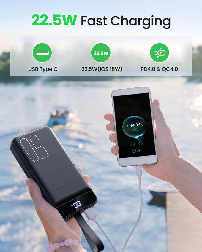 Power Bank Fast Charging 50000mAh - 22.5W Portable Charger USB C Quick Charge with 4 Outputs & 3 Inputs LED Display Huge Capacity External Battery Pack for iPhone, Samsung, iPad etc Black