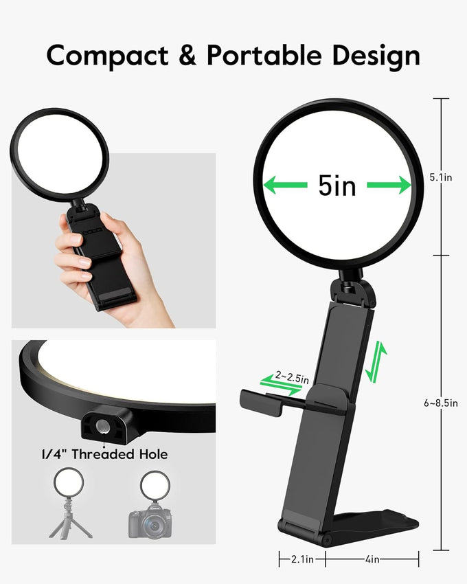 Computer Zoom Lighting for Video Conference, 5" Eye-Caring Ring Light with 50 Modes CRI>97.8, 3000K-6500K for Video Recording/Streaming/Selfie, Desk Lights for Phone/Laptop/Webcam/Monitor