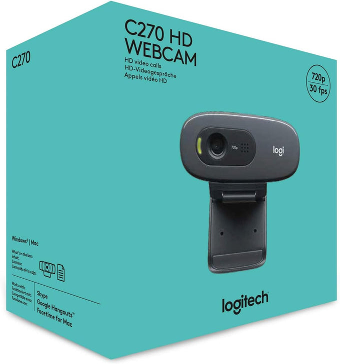 Logitech C270 HD Webcam, 720p, Widescreen HD Video Calling, Light Correction, Noise-Reducing Mic, Works with Zoom, Nintendo Switch 2’s New GameChat Mode, PC/Mac/Laptop/MacBook/Tablet - Black