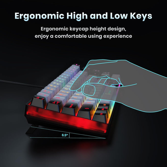 65% Gaming Keyboard, Wired Backlit Mini Keyboard, Ultra-Compact Anti-Ghosting No-Conflict 68 Keys Membrane Gaming Wired Keyboard for PC Laptop Windows Gamer