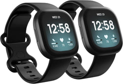2 Pack Waterproof Bands Compatible with Fitbit Versa 3 / Fitbit Versa 4 / Fitbit Sense/Sense 2 Bands, Classic Soft Sports Replacement Wristbands for Women Men (Large 7.1''-8.7'', black/black)