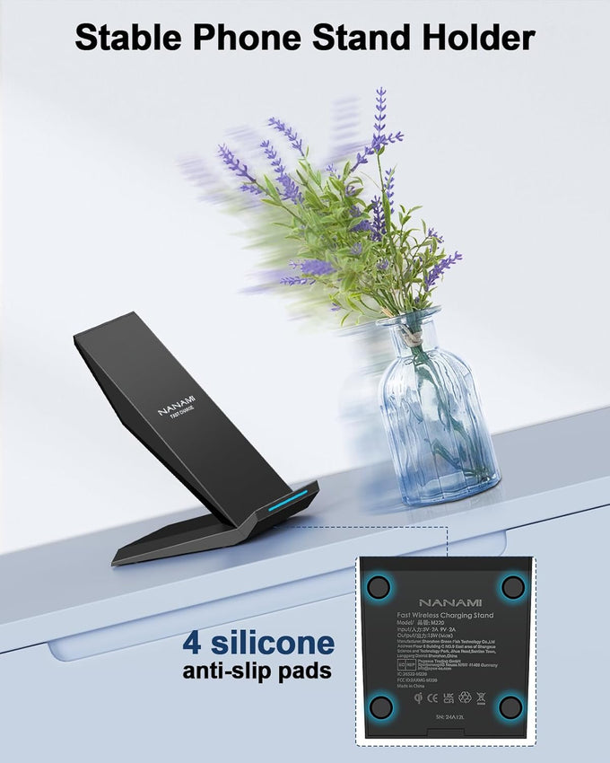 NANAMI 15W Fast Wireless Charger Stand – Qi Certified Charging Dock for iPhone & Samsung Galaxy
