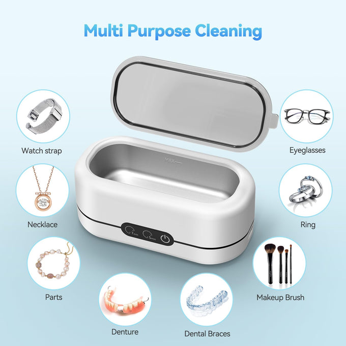 Ultrasonic Jewelry Cleaner, 48KHz Ultrasonic Cleaner Machine for Jewelry, Eyeglasses, Rings, Watch Strap, Dentures-Dual Cleaning Modes, 304 Stainless Steel Tank