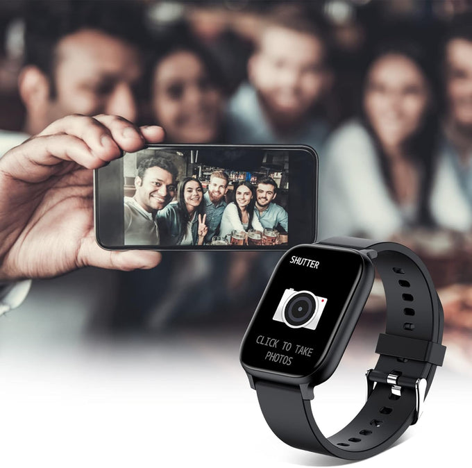 Smart Watch for Men Women Compatible with iPhone Samsung Android Phone 1.83 inch Full Touch Screen IP68 Waterproof Bluetooh Fitness Tracker Heart Rate/Sleep Monitor, Black