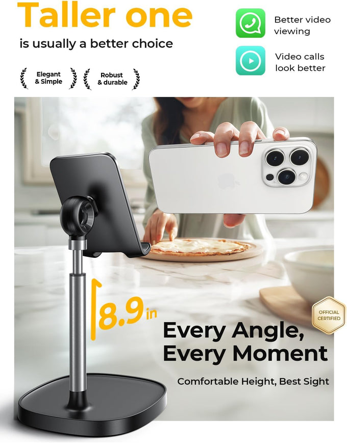 LISEN Cell Phone Stand Adjust for iPhone Phone Holder for Desk Recording, Gifts Women Office Desk Accessories PC Gaming Essentials Kitchen Gadgets Fit OtterBox Case Switch iPad Air Tablet 4-10 in