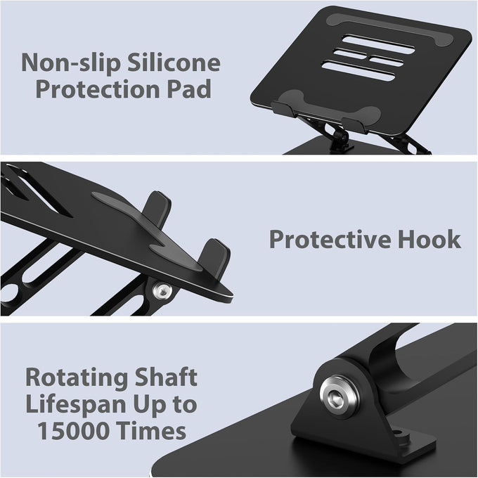 Adjustable Laptop Stand for Desk, Metal Foldable Laptop Riser Holder, Portable Desktop Book Stands, Ventilated Cooling Computer Notebook Stand Compatible with 10-15.6” Laptops