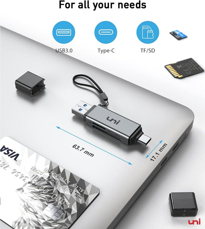 uni SD Card Reader, High-Speed USB C to Micro SD Card Adapter USB 3.0 Dual Slots, Memory Card Reader for SD/Micro SD/SDHC/SDXC/MMC, Compatible with MacBook Pro/Air, Chromebook, Android Galaxy