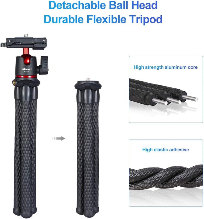 ULANZI Camera Tripod, Mini Flexible Stand w Hidden Phone Holder w Cold Shoe Mount, 1/4'' Screw f Magic Arm, Universal f iPhone 17 16 15 14 Pro Max XS Max X Samsung Canon Nikon Sony DJ Pocket 3 Cameras
