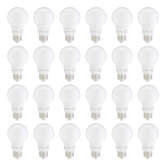 Basics A19 LED Light Bulbs – 60W Equivalent, Daylight White 5000K, 9W Energy Efficient, E26 Base, 24-Pack, Non-Dimmable