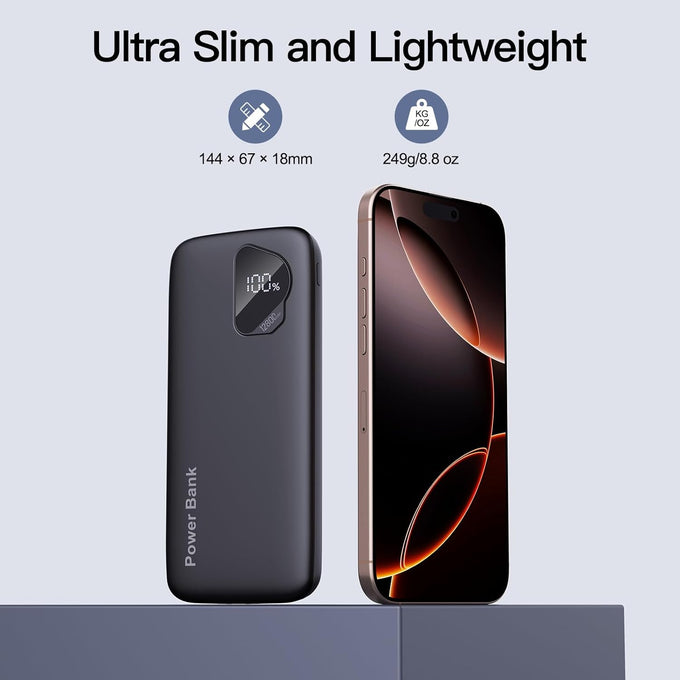 2026 2-Pack 12800mAh Portable Charger with Built in Cables, Travel Essential Battery Pack, 4 Outputs 2 Inputs Slim Power Bank with Cord Wires for iPhone 17/16/15/14, Samsung Galaxy S23/22, Pixel etc