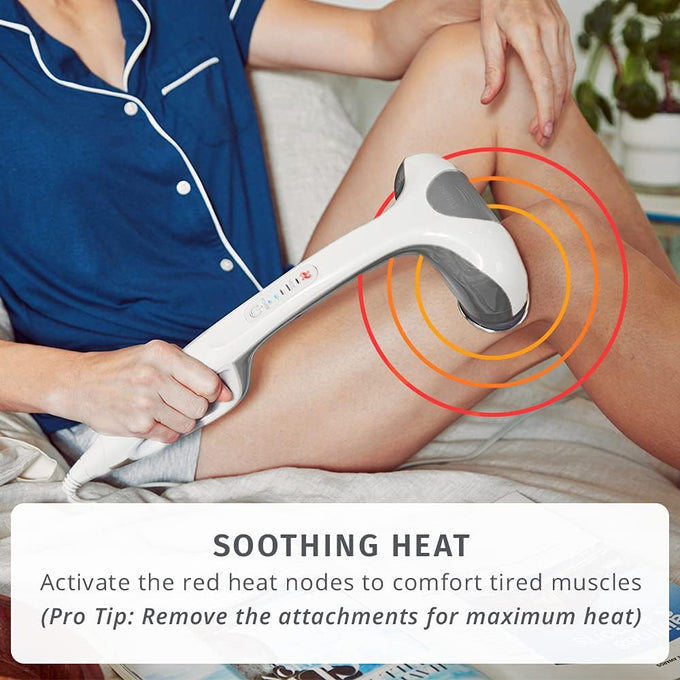 Homedics Back Massager - Heated Automatic Percussion Back, Body and Neck Massager with Dual Pivoting Heads, Interchangeable Nodes, for Shoulders, Legs and Feet, White