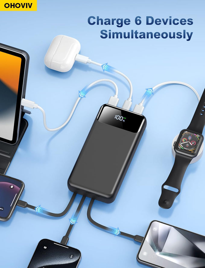 Portable Charger Power Bank 50000mAh Battery Pack, 22.5W Fast Charging PowerBank with Built in Cables,Travel Camping Essential USB-C Portable Phone Charger for iPhone Samsung Pixel Android iPad