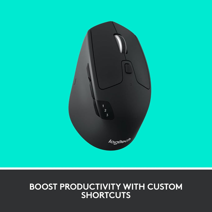 Logitech M720 Triathlon Wireless Mouse, Bluetooth, USB Unifying Receiver, 1000 DPI, 6 Programmable Buttons, 2-Year Battery, Compatible with Laptop, PC, Mac, iPadOS - Black