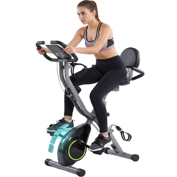 Foldable Exercise Bike Stationary Bikes for Home, 5 IN 1 Indoor Workout Bike, Cycling Bike with 16-Level Quiet Magnetic Resistance, 6.6 LBS Flywheel and 300LBS Capacity for Senior and Home Workout