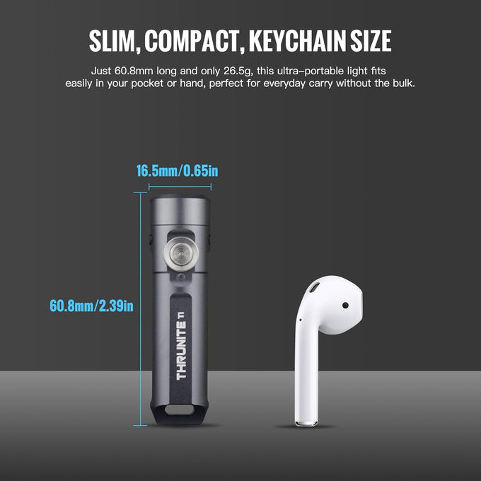 ThruNite Ti Mini Keychain Flashlight, USB-C Rechargeable EDC Pocket Light, Bright 650 Lumens Small Keychain Gadget for Camping, Everyday Carry, Indoor Outdoor Use (Grey Cool White)