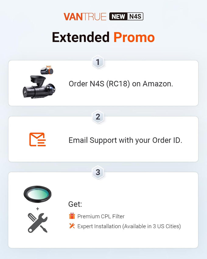 Vantrue New N4S 3 Channel Dash Cam, Front Rear Inside 2.7K+1440P+1440P Dashcam for Cars, Front and Rear Dual Channel, PlatePix™ Tech, STARVIS 2 Night Vision, Parking Mode, Wi-Fi, Support 1TB (RC18)