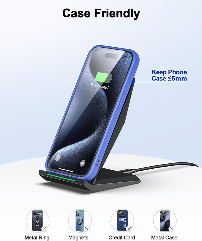 NANAMI 15W Fast Wireless Charger Stand – Qi Certified Charging Dock for iPhone & Samsung Galaxy