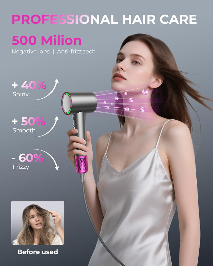 SHRATE Professional High Speed Ionic Hair Dryer | Ultra-Fast Drying | 500 Million Negative Ions | Low Noise | 160000 RPM | Compact Blow Dryer with Magnetic Diffuser for Faster Drying All Hair Types