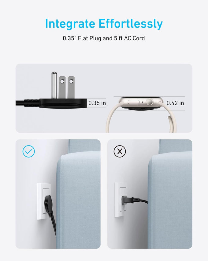 Anker Travel Power Strip, Anker Nano 67W Max 6-in-1 USB C Charger, 2 AC, 2 USB A and 2 USB C, 5ft Thin Undetachable Flat Plug Extension Cord with Multiple Outlets, Travel Essentials, Cruise Essentials