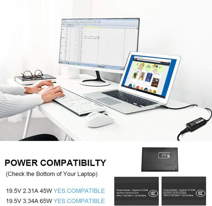 Ostrich Charger Compatible with Dell Laptop Computer 65W 45W Round Tip Power Adapter