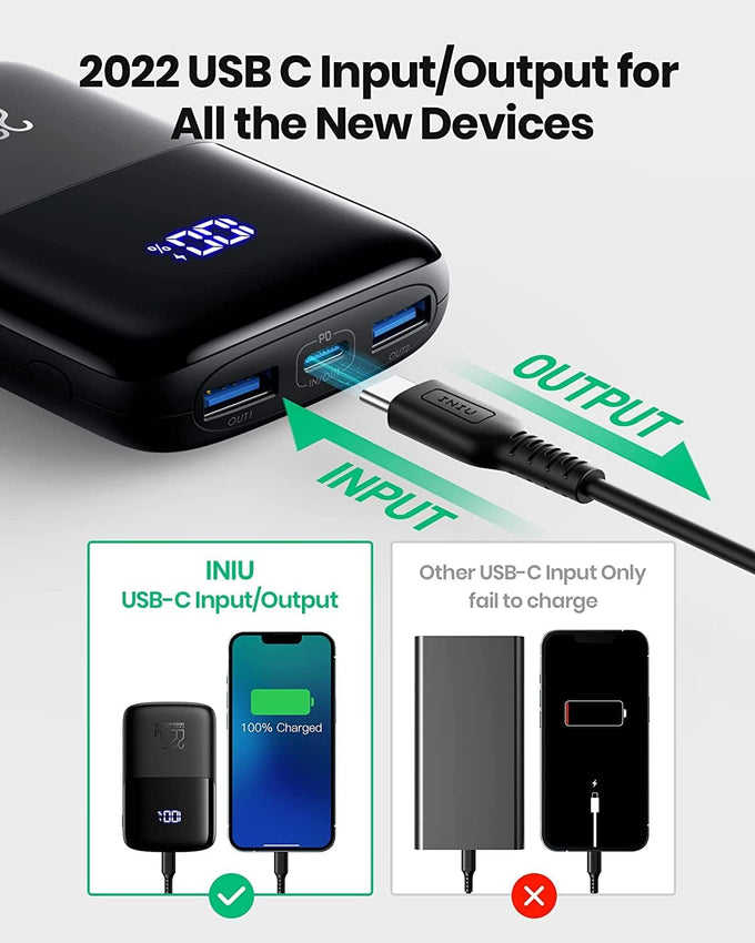 INIU Portable Charger, Smallest 22.5W 10000mAh Power Bank, USB C in/Output Fast Charging 3-Output Mini Battery Pack Charger with Phone Holder for iPhone 17 16 15 14 Air Samsung S23 Google iPad Tablet