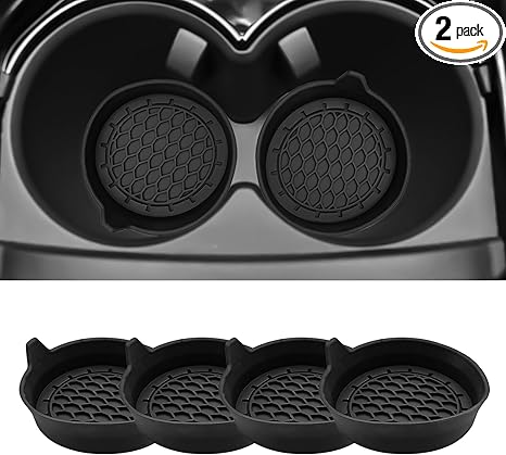 4-Pack Universal Cup Holder Coasters, Black Silicone Inserts - Keep Your Car Clean with Non-Slip & Spill-Proof Coasters for All Vehicles (Black)