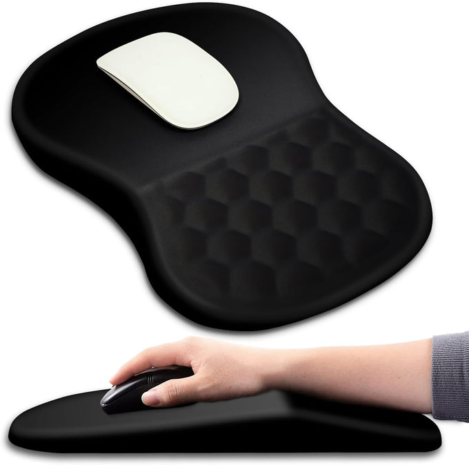 Hokafenle Ergonomic Mouse Pad with Wrist Support & Massage Design – Memory Foam Gel, Non-Slip PU Base, Smooth Surface for Office & Gaming (12×8 in, Black)
