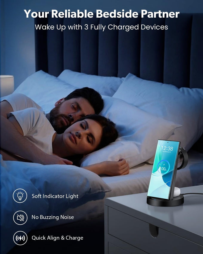 Wireless Charger for Samsung: 3 in 1 Wireless Charging Station for Samsung Galaxy Watch 8 7 6 5 4 3 Pro Classic Galaxy Buds - Charger Dock Stand for S25 S24 Ultra S23 S22 S21 Note Z Fold Android