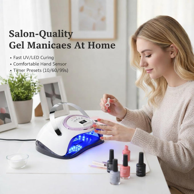 Professional UV LED Nail Lamp, 66 LEDs Nail Dryer with Smart Sensor, Digital Display & 4 Timers, Fast Curing for Gel Polish, Rhinestone Glue, Solid & Liner Gel, for Home & Salon Use