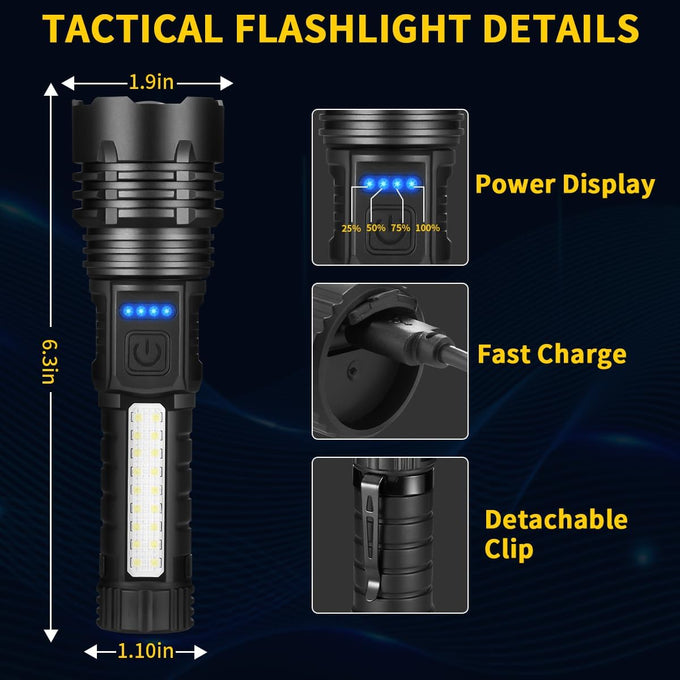 Rechargeable Flashlights High Lumens, 7Mode Super Bright Flashlight Powerful, Adjustable Tactical Flash Light High Powered, LED Flashlights for Home Emergency Hunting Camping Essentials Gear