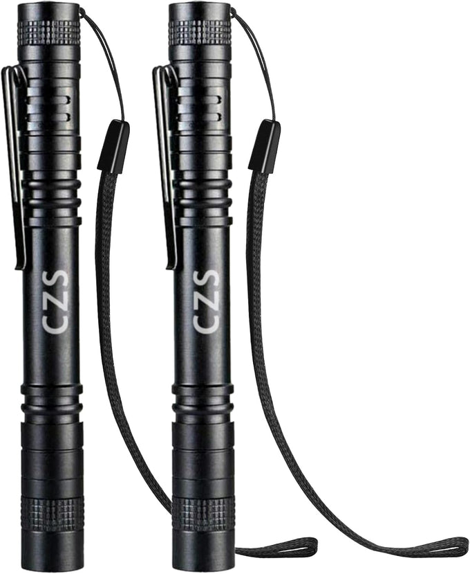 CZS Flashlight, 2 Pack Pen Light, Small Flashlights High Lumens, Battery-Powered LED Flashlight by 2AAA Battery, Waterproof Pocket Flashlights for Work, Emergency (Battery Not Included)