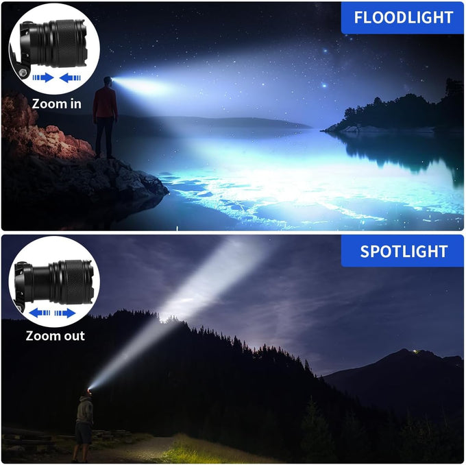 Super Bright Aluminum Headlamp, Rechargeable Headlamp High Lumen, 90° Adjustable Focus Head Lights for Forehead, Head Lamps LED Rechargeable, Waterproof Headlamps for Adults Camping Hard Hat