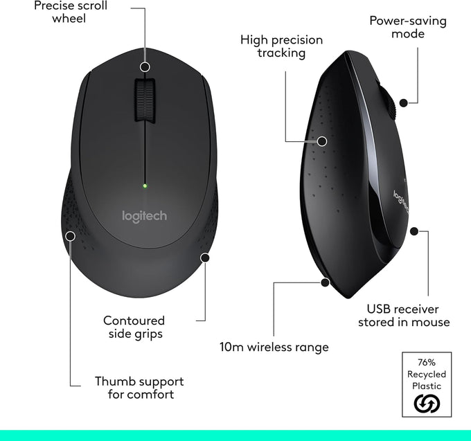 Logitech MK345 Wireless Keyboard and Mouse Combo with Palm Rest, 2.4 GHz USB Receiver, Compatible with PC, Laptop, Black