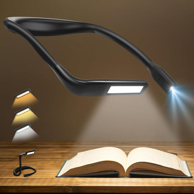 Neck Reading Light Book Lovers Gifts, Rechargeable 2000mAh 10-80Hrs Eye-friendly Wide Lamp Book Light, Birthday Valentines Day Gifts for Him Men Women Readers, Camping Knitting Crochet Accessories