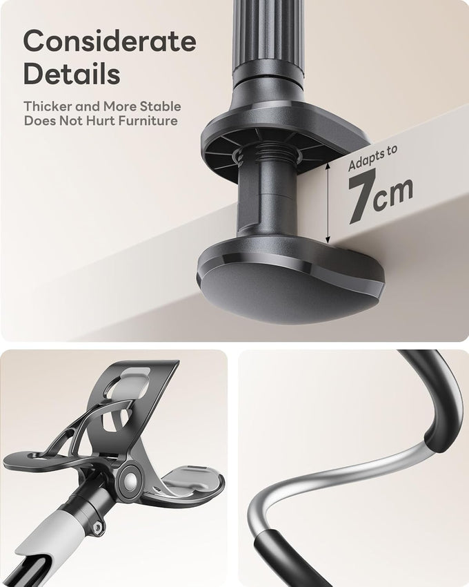 SAIJI Gooseneck Bed Phone Holder – Flexible Long Arm Clamp Stand for Desk & Bed (Black)