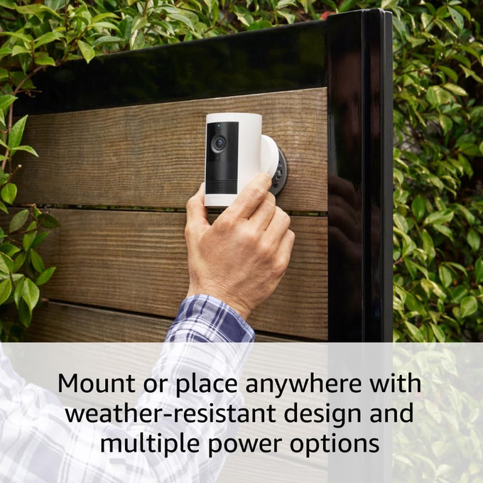 Ring Outdoor Cam Plus, Battery (newest model), Home or business security, Wide-Angle 2K Video with Ring Vision, Low-Light Sight for full-color night vision, Mount-Anywhere Versatility, White