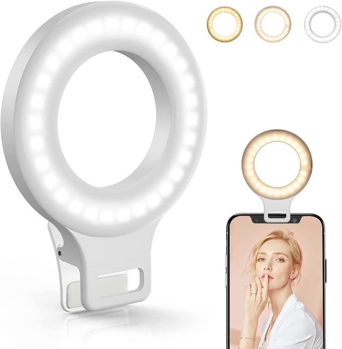 Clip-On Ring Light with 60 LEDs, Rechargeable Selfie Light for Phone, Laptop & Tablet