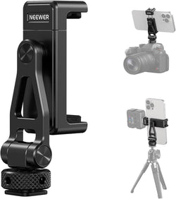 NEEWER Metal Phone Tripod Mount with Cold Shoes, 1/4" Thread, 180° Tilt, 360° Rotation, Adjustable Phone Clamp Holder Compatible with iPhone 17 Pro Max 16 15 Samsung S25 S24 Ultra Camera Cage, GA010