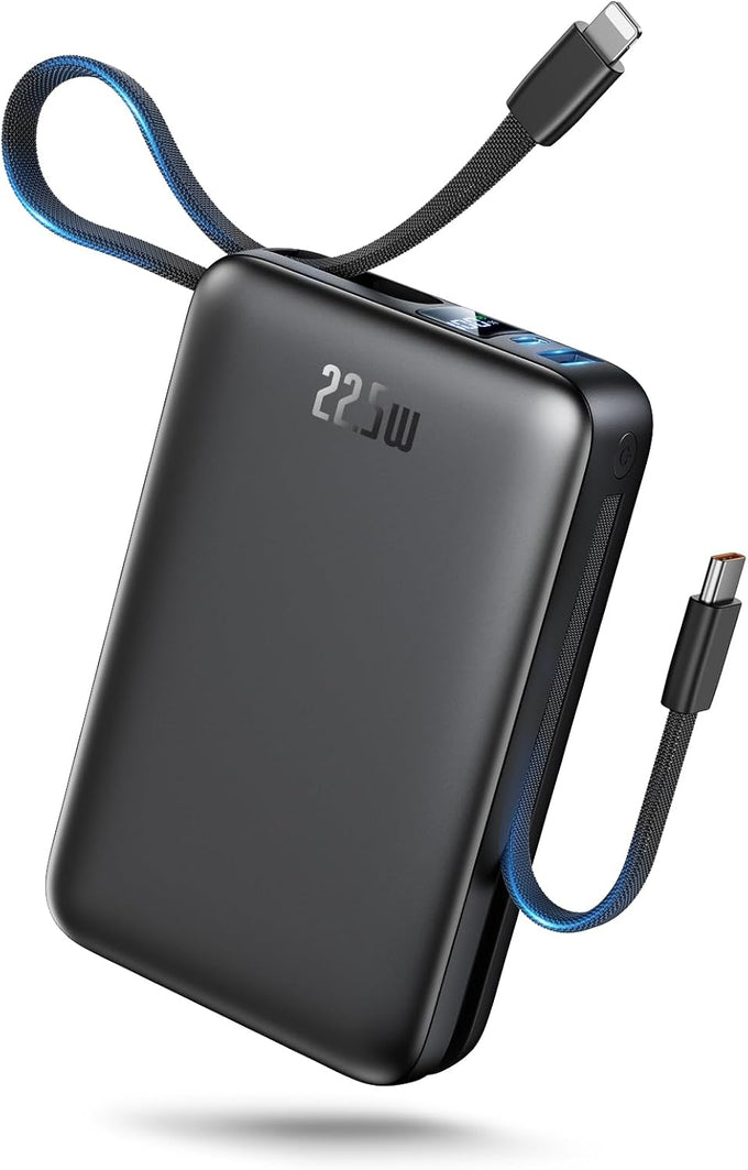 Portable Charger 50000mAh Power Bank,Portable Phone Charger with 2 Built in Cables,22.5W Fast Charging Travel Essentials Battery Pack for iPhone/iPad/MacBook/Android/Samsung Galaxy,Carbon Black