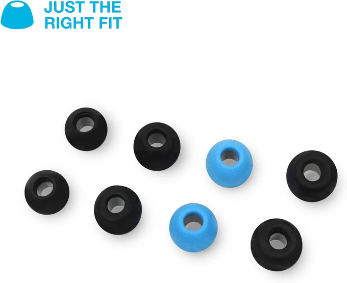 JLab Cloud Foam Mnemonic Earbud Tips, 4 Pairs of Custom Fit Universal Tips, Memory Cloud Foam, Black/Blue
