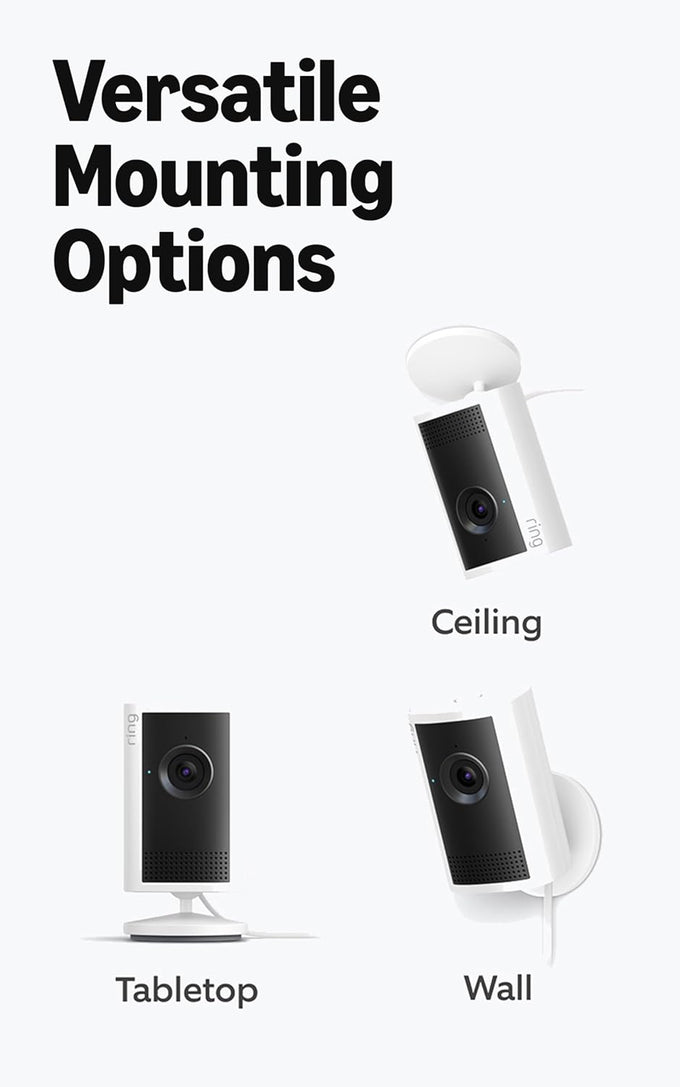 Ring Indoor Cam Plus (newest model), Home or business security, Retinal 2K for crisp, true-to-life video quality, 4x Enhanced Zoom, Low-Light Sight, White